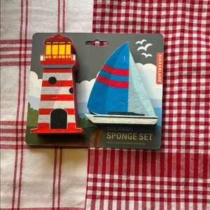 Kikkerland Nautical Sponge Set - Towel Set Hand Weave Red White Blue Set of 4